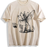 Retro Angel Kitten Vintage Washed T-Shirt in Beige