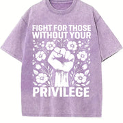 Fight for Those Without Your Privilege Fist Floral Slogan Vintage Washed T-Shirt in Purple
