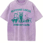 Support Your Local Street Cats Vintage Washed T-Shirt in Purple