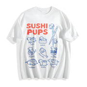 Sushi Pups Dachshund Cotton T-Shirt in White