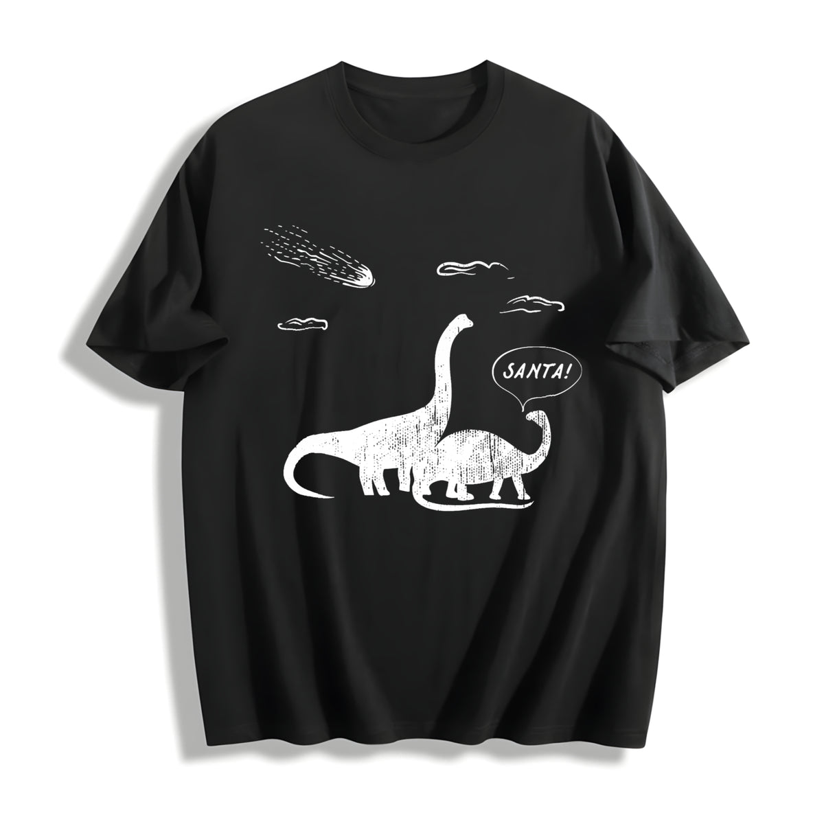 Santa Dinosaurs Xmas Dino Meteor Extinction Joke for Guys Cotton T-Shirt in Black