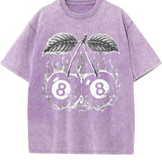 Flaming 8 Ball Cherries Tattoo Vintage Washed T-Shirt in Purple