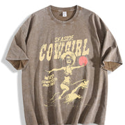 Retro Seaside Cowgirl Vintage Washed T-Shirt in Brown