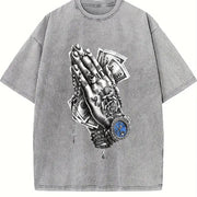 Retro Charcoal Gray Dollar Bill Vintage Washed T-Shirt in Gray