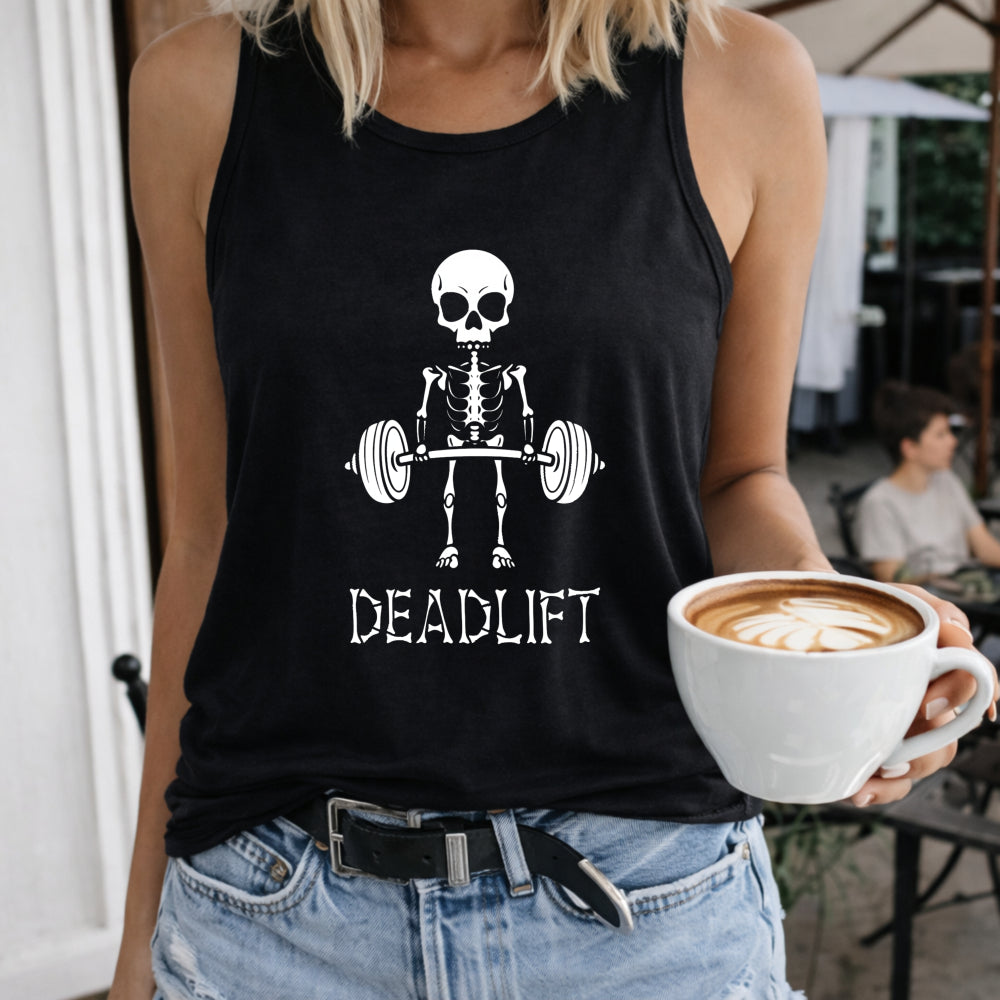 Deadlift Skeleton Women's Color Cotton Tank Top in Black