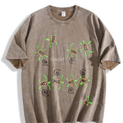 Sea Turtle Embroidered Vintage Washed T-Shirt in Brown