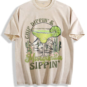 Chill Dippin' & Margarita Sippin' vintage washed oversized T-shirt in Beige