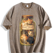 Cat Dose Kitten Art Vintage Washed T-Shirt in Brown