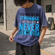 Never Give Up Vintage Washed T-Shirt in Blue