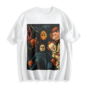 Retro Halloween Characters Cotton T-Shirt in White