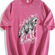 Wolf 90s Retro ® Grunge Wild Animal Y2k Vintage Washed T-Shirt in Red