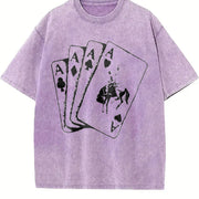 Ace Card Cowboy Playing Card Poker Card Games vintage washed oversized T-shirt in Purple