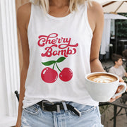 Cherry Bomb Cherry Crew-neck Sleeveless Vest Outdoor Women's Color Cotton Tank Top in White