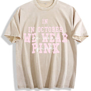 Breast Cancer Awareness Vintage Washed T-Shirt in Beige