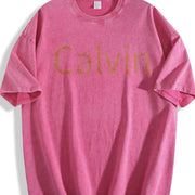 Calvin Name Typography Vintage Washed T-Shirt in Red