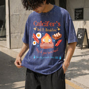 Howl’s Moving Castle Inspired Calcifer's Bed & Breakfast Vintage Washed T-Shirt in Blue