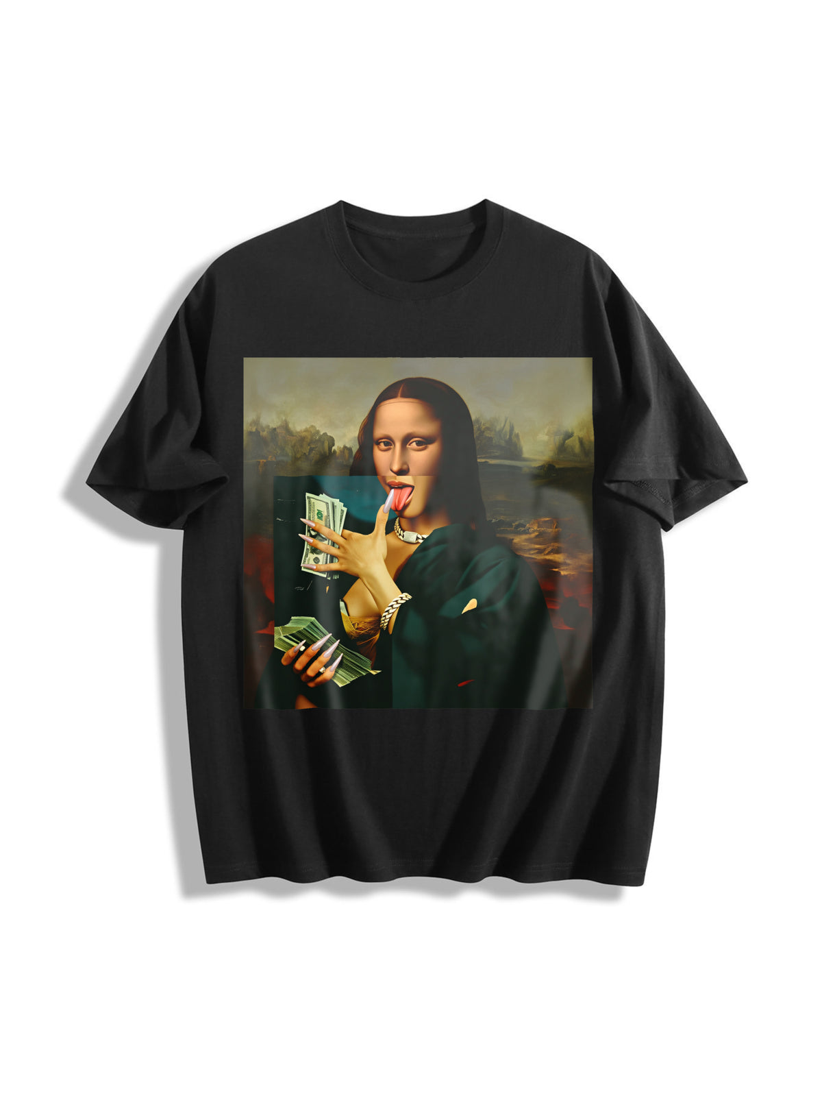 Mona Lisa Drinks Cotton T-Shirt in Black
