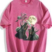 Triceratops Howling to Moon 90s Vintage Washed T-Shirt in Red