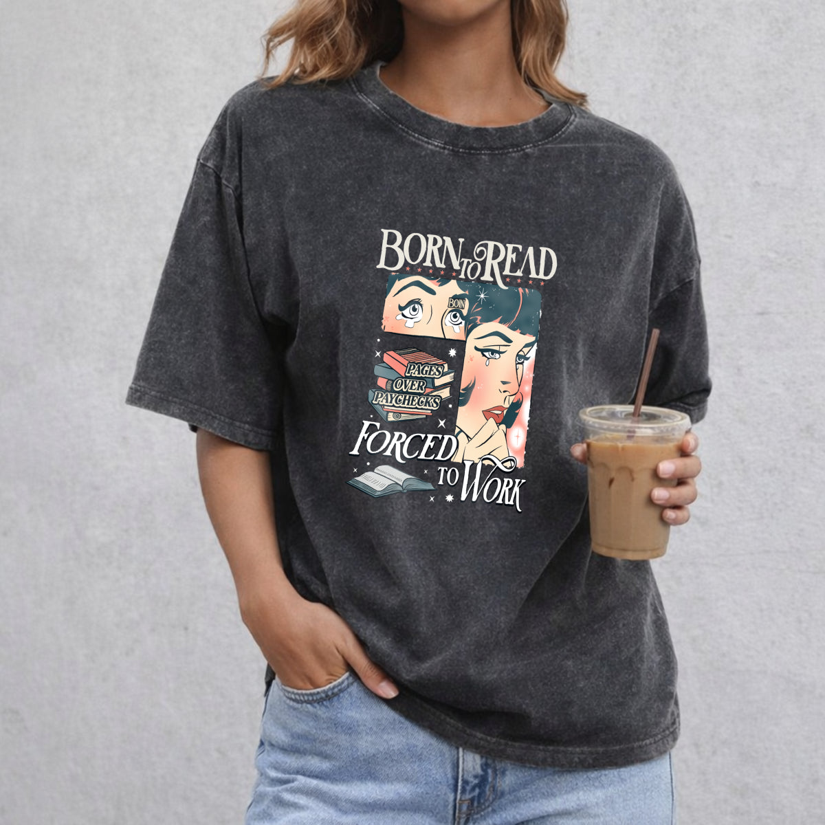 Born To Read Bookish vintage washed oversized T-shirt in Black