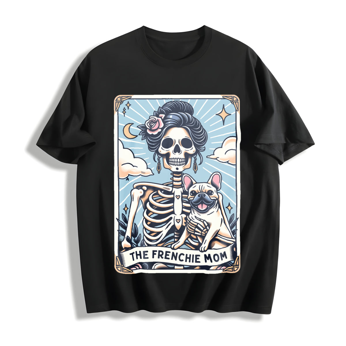 French Bulldog ® Frenchie Dog Mom Tarot Card Cotton T-Shirt in Black