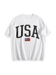 USA Flag America Cotton T-Shirt in White