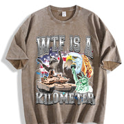 WTF Is a Kilometer Meme Retro Vintage Washed T-Shirt in Brown