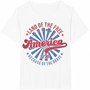 Land of the Free Because of the Brave Cotton T-Shirt in White