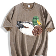Patterned Ducks Vintage Washed T-Shirt in Brown