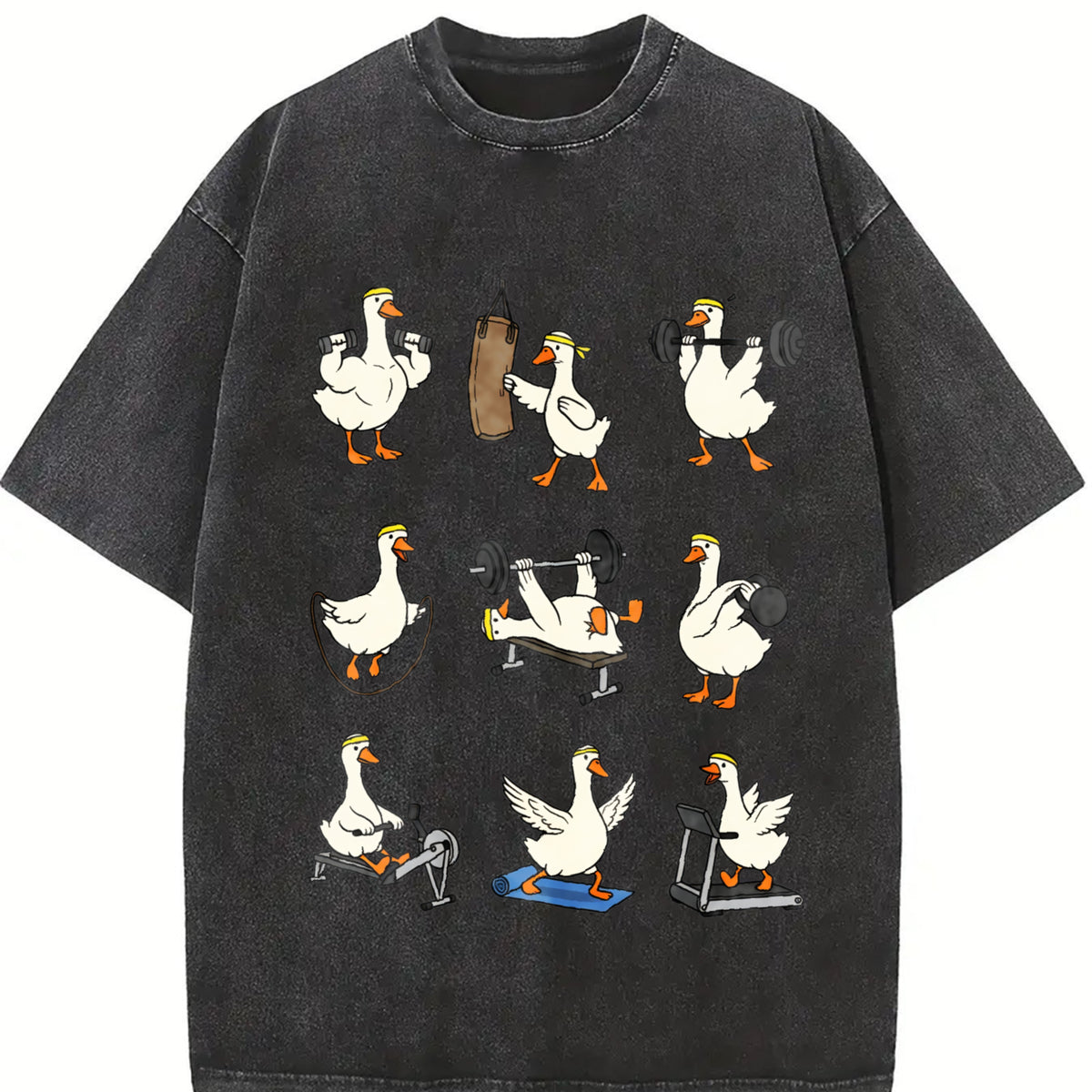 Goose Workout Animal Gym for Gym Lovers & Fitness Fans Vintage Washed T-Shirt in Black