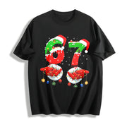Mom Santa Christmas Family Matching Pajamas Mama Xmas Cotton T-Shirt in Black