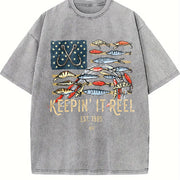 For the Coastal Grandpa & Urban Explorer: Keepin' It Reel Vintage Washed T-Shirt in Gray