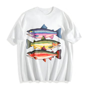 Abstract Colorful Trout in a Row Cotton T-Shirt in White