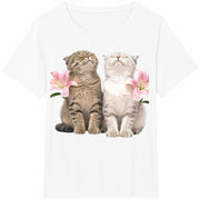 Cute Cats Listening Music Cotton T-Shirt in White
