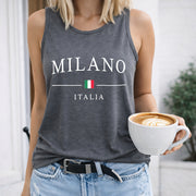 Milan Italy Flag Crew-neck Sleeveless Vest Outdoor Women's Color Cotton Tank Top in Gray