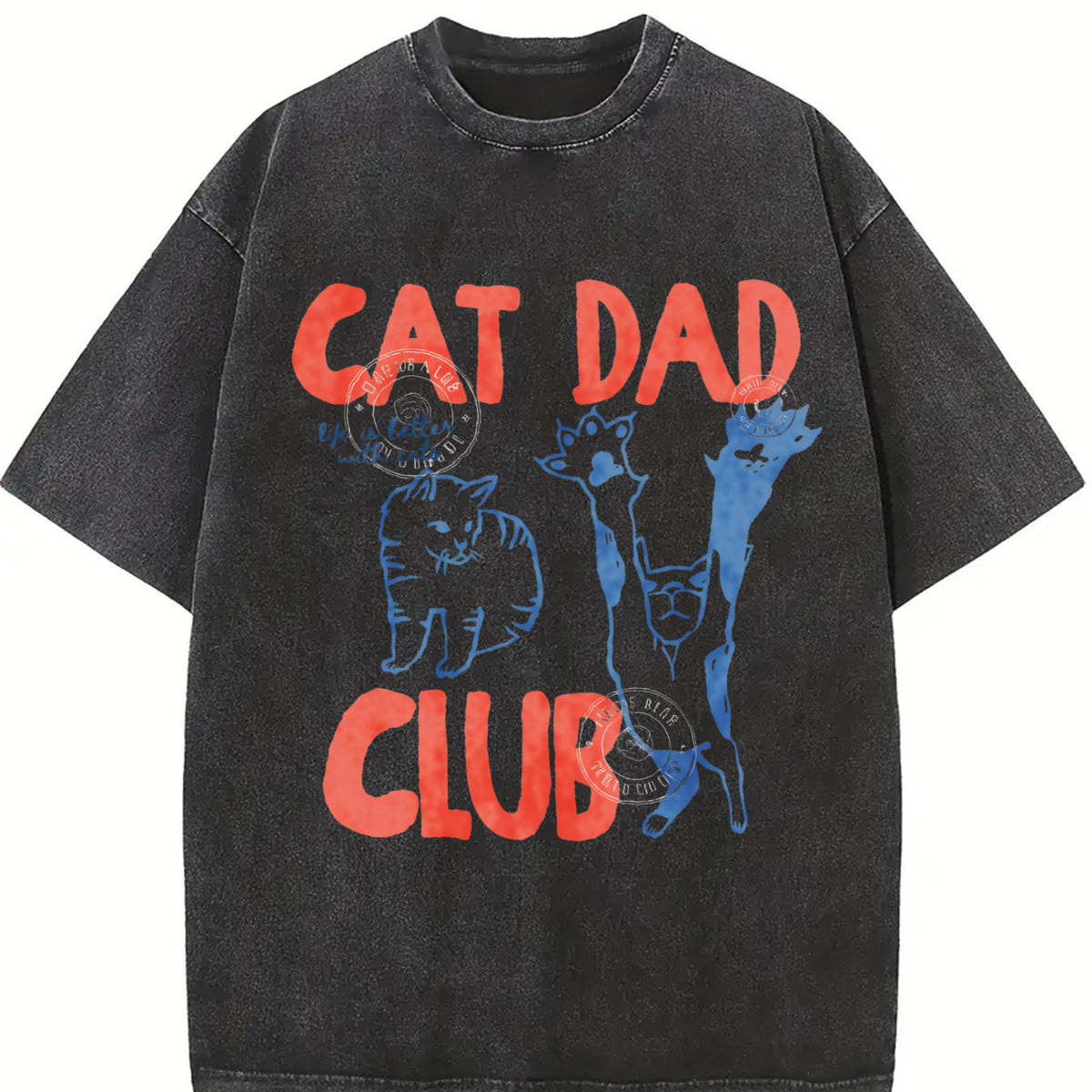 Cat Dad Club vintage washed oversized T-shirt in Black