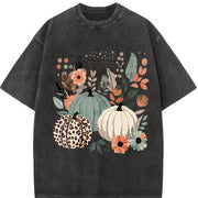 Boho Pumpkins Fall Vintage Washed T-Shirt in Black