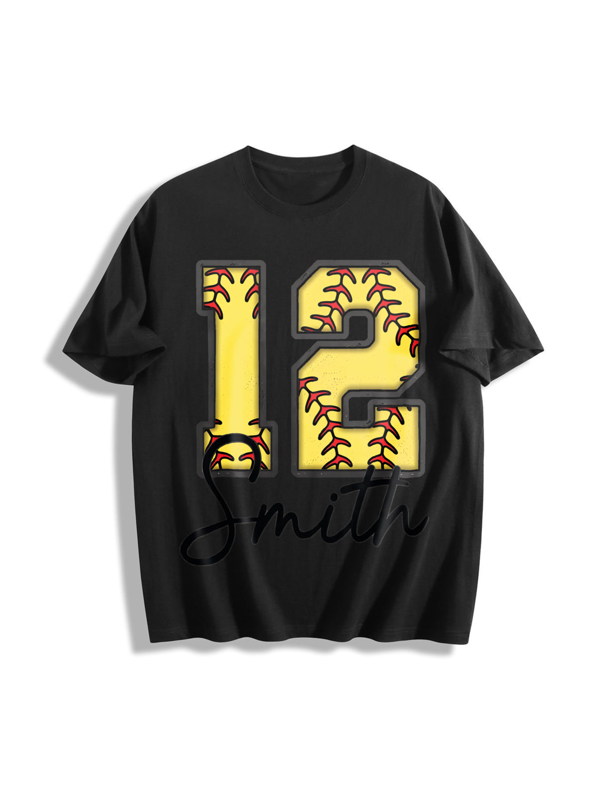 Custom Softball Personalized Softball Number Cotton T-Shirt in Black