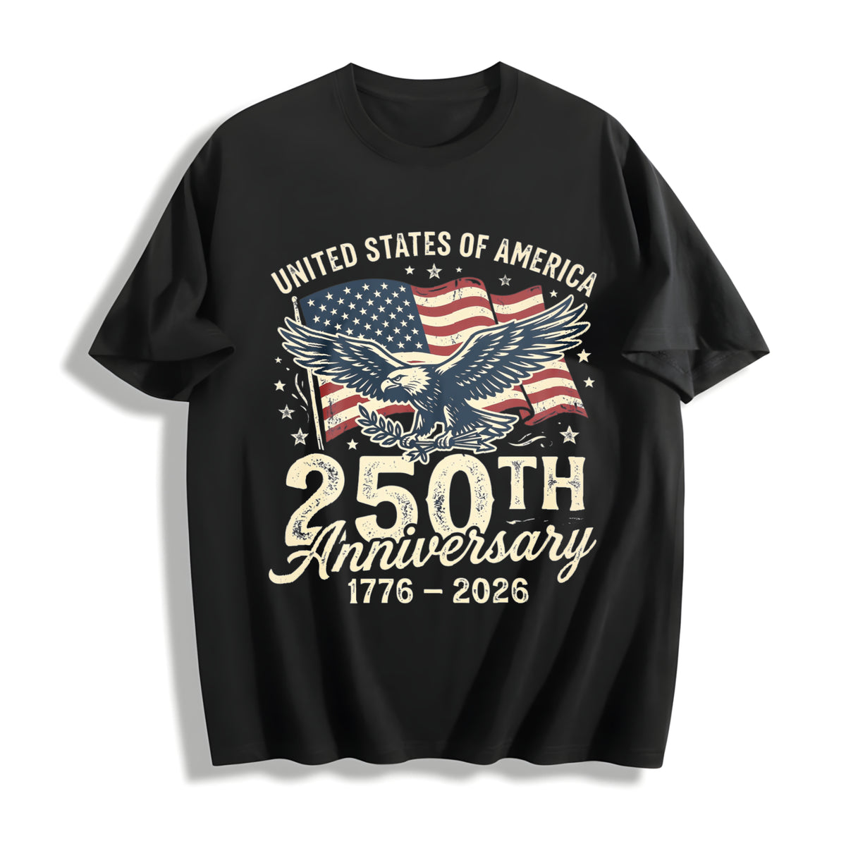 4th of July America 250th Anniversary Cotton T-Shirt in Black