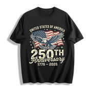4th of July America 250th Anniversary Cotton T-Shirt in Black