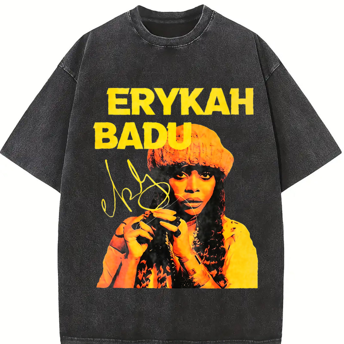 Erykah Badu Retro Portrait Vintage Washed T-Shirt in Black
