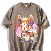 With Llama Hair Accent for Winter Vintage Washed T-Shirt in Brown