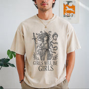 Medusa: Feminist Greek Mythology Vintage Washed T-Shirt in Beige