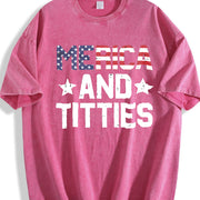 4th Of July Merica And Patriotic Adult Humor vintage washed oversized T-shirt in Red