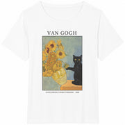 Cat Van Gogh Cat Meme Black Cat Art Artist Kitty Lover Cotton T-Shirt in White