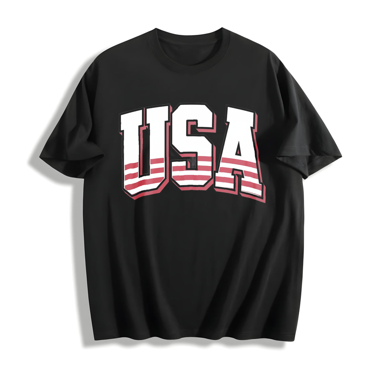 Retro USA 4th of July Cotton T-Shirt in Black