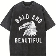 Bald and Beautiful Sarcastic Bald Eagle Fourth of July Vintage Washed T-Shirt in Black