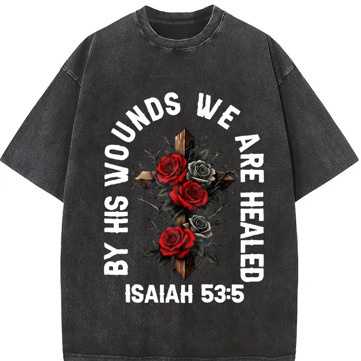 Saved by Grace Christian Vintage Washed T-Shirt in Black