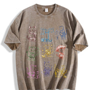 Cat 90s Tattoo Retro Kitten Cute Vintage Washed T-Shirt in Brown