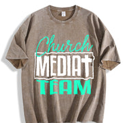 Church Media Team Vintage Washed T-Shirt in Brown