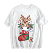 Christmas Reindeer and Candy Cane Cotton T-Shirt in White
